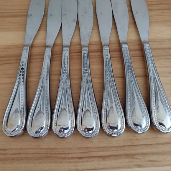 (7) Gourmet Settings Promise Nouveau Beaded  9.5" Dinner Knives 18/10 Stainless - Picture 4 of 5